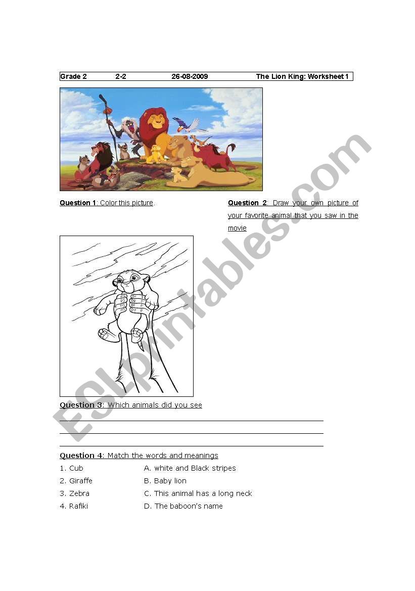 The Lion King worksheet