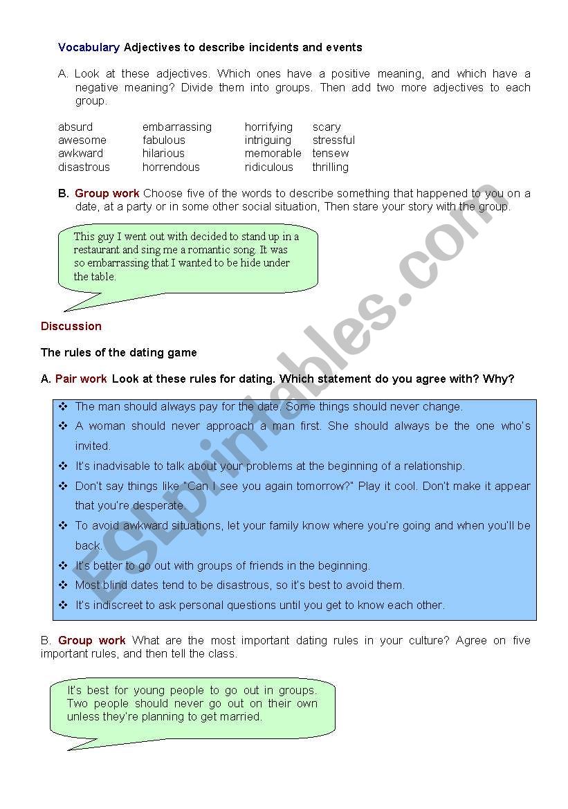 THE RULES OF THE DATING GAME worksheet