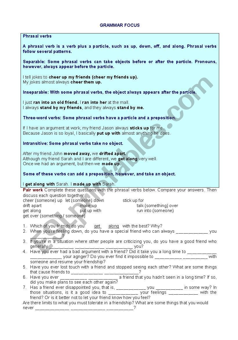 PHRASAL VERBS -FRIENDSHIP worksheet