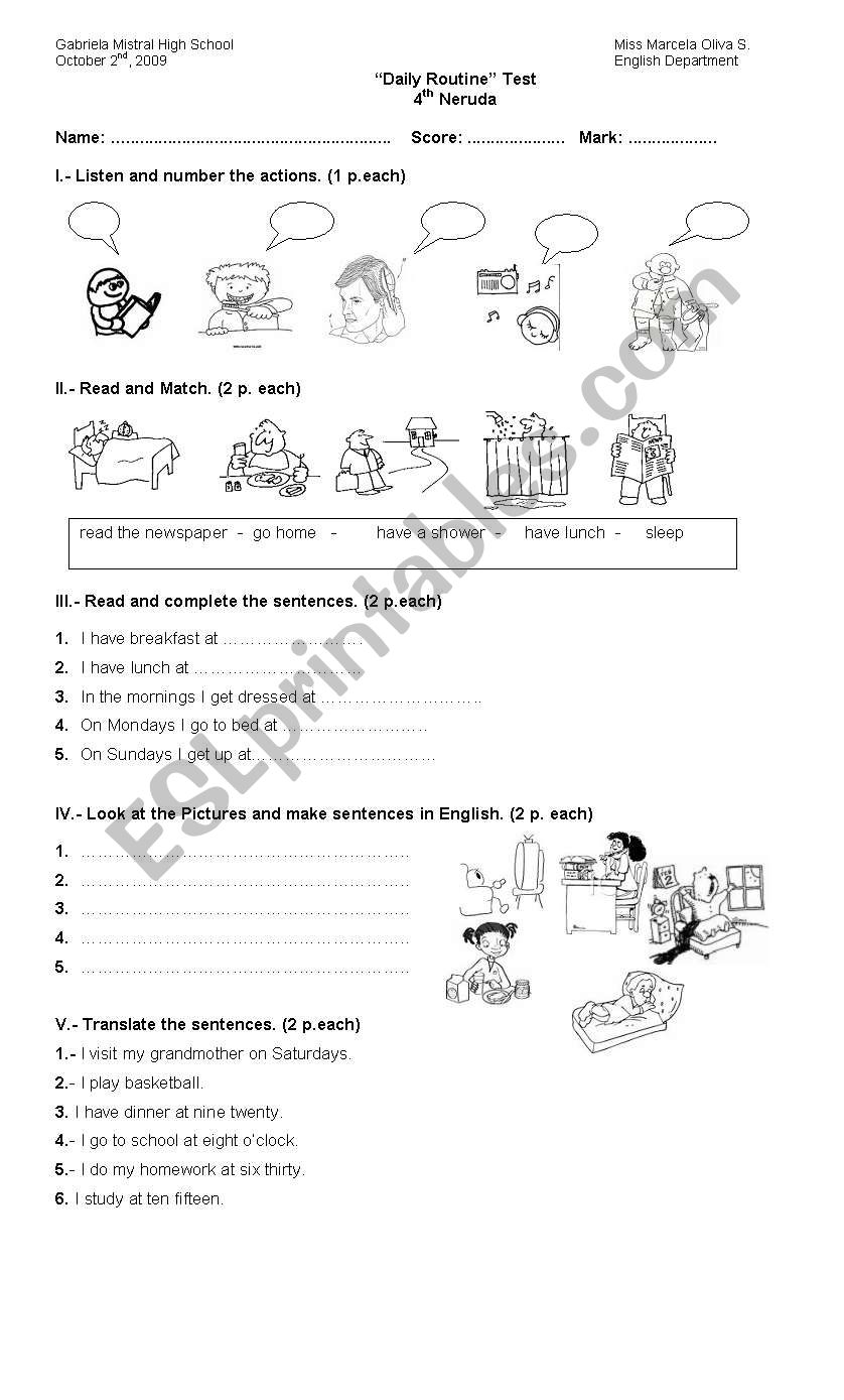 daily routines worksheet