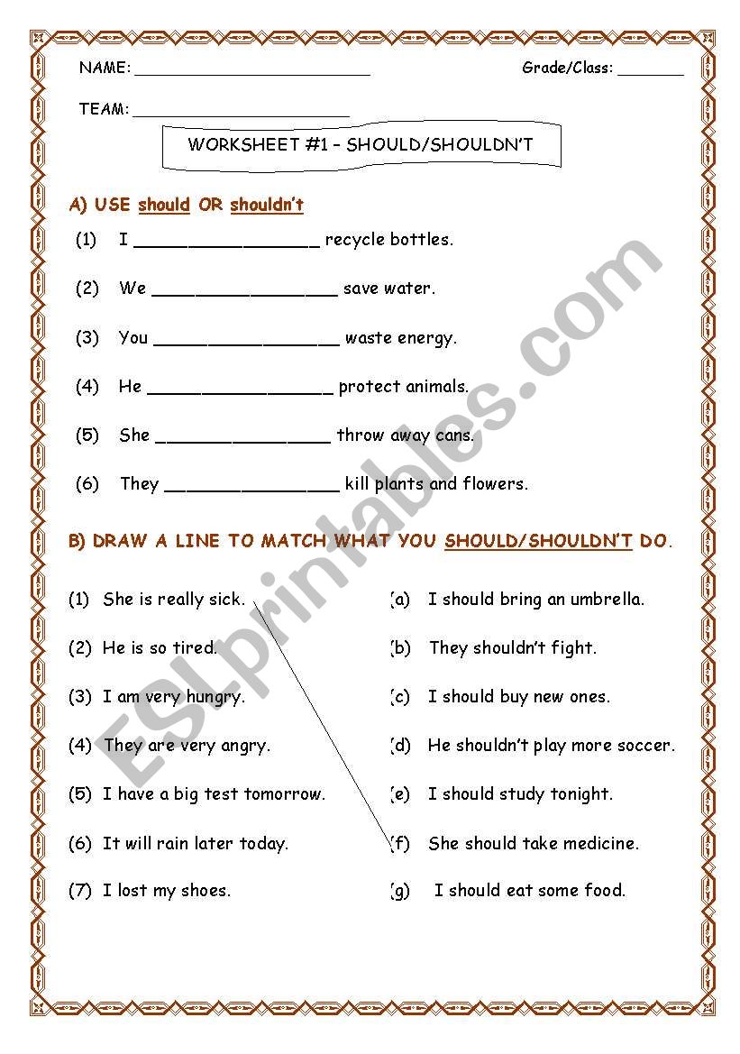 should & shouldnt worksheet