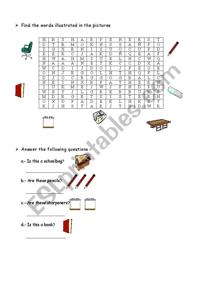 classroom objects worksheet