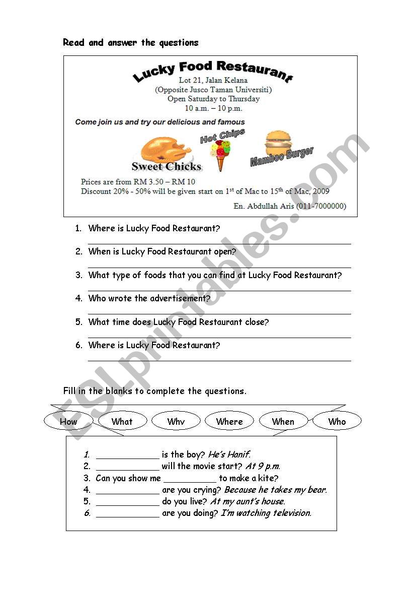 Practice on WH-Questions  worksheet