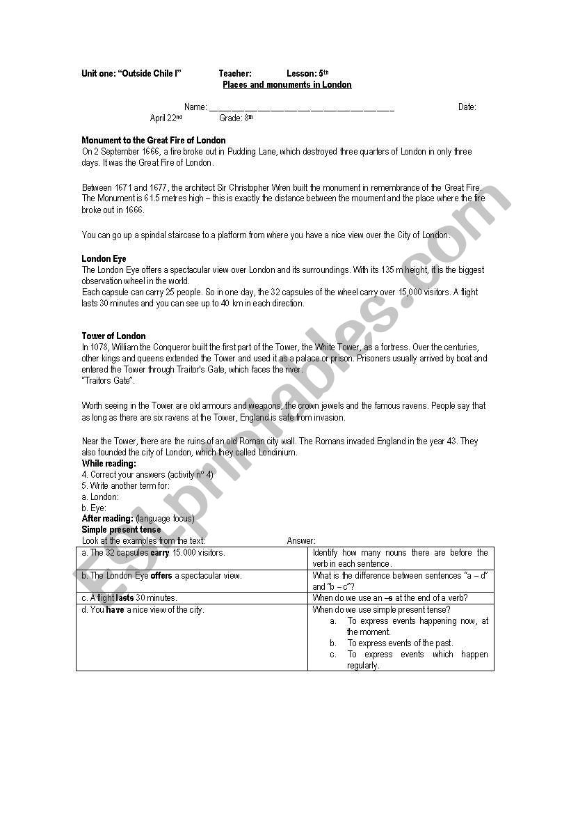 London worksheet