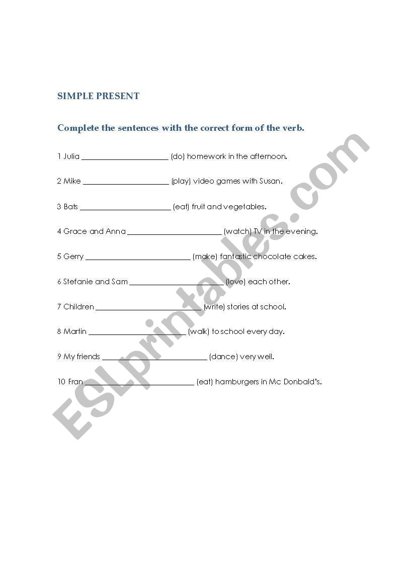 simple prsent worksheet