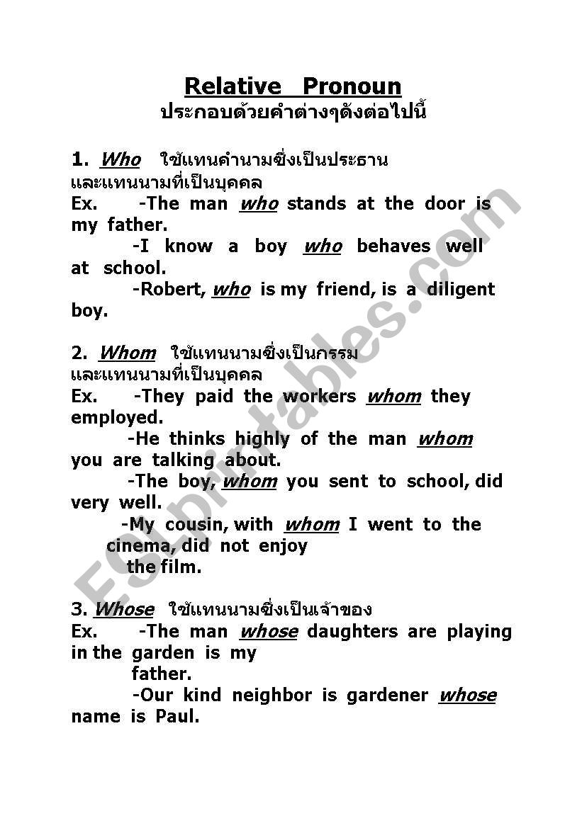 Relative pronoun worksheet