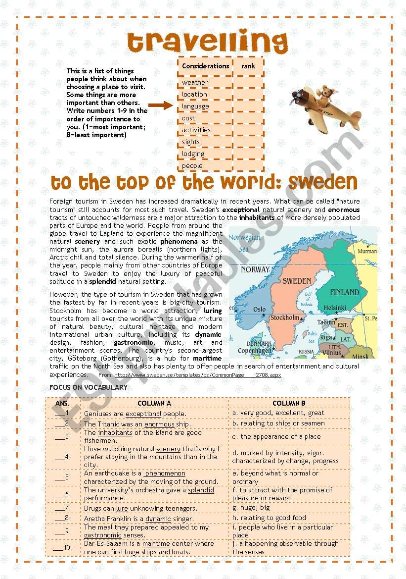 Travelling to Sweden worksheet