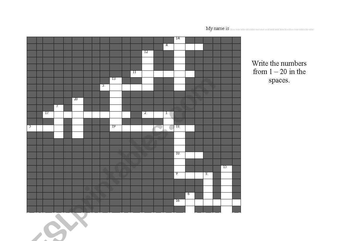 numbers 1-20 crossword worksheet