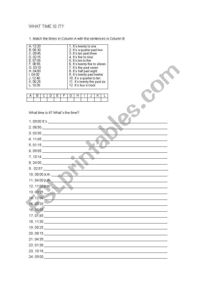 WHAT TIME IS IT? worksheet