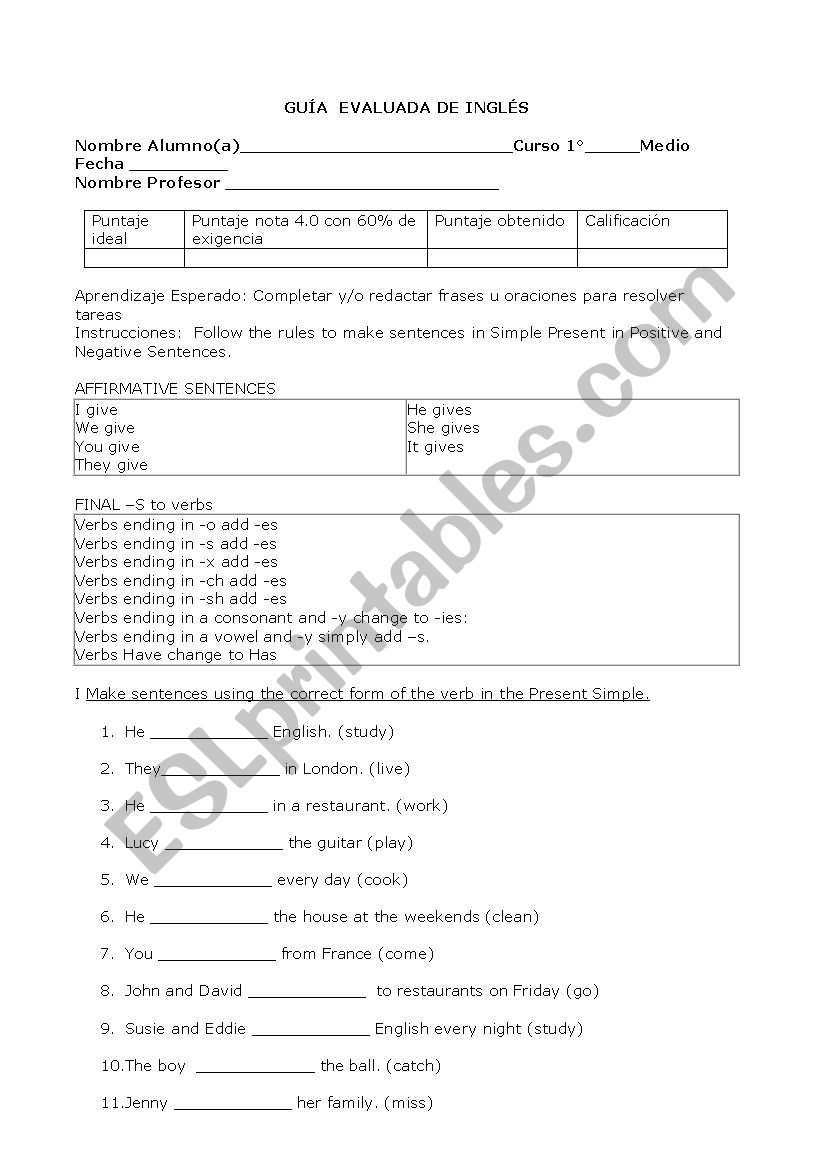 Simple Present exercises worksheet