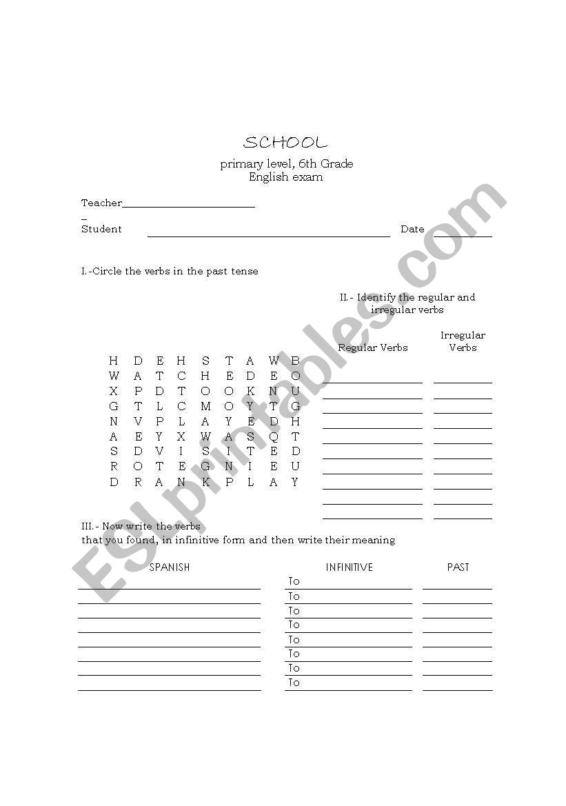 SIX GRADE EXAM worksheet