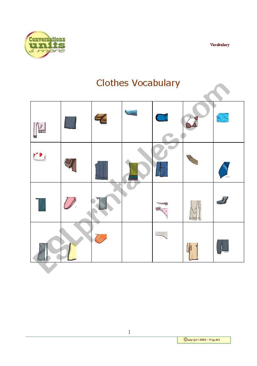 CLOTHES worksheet