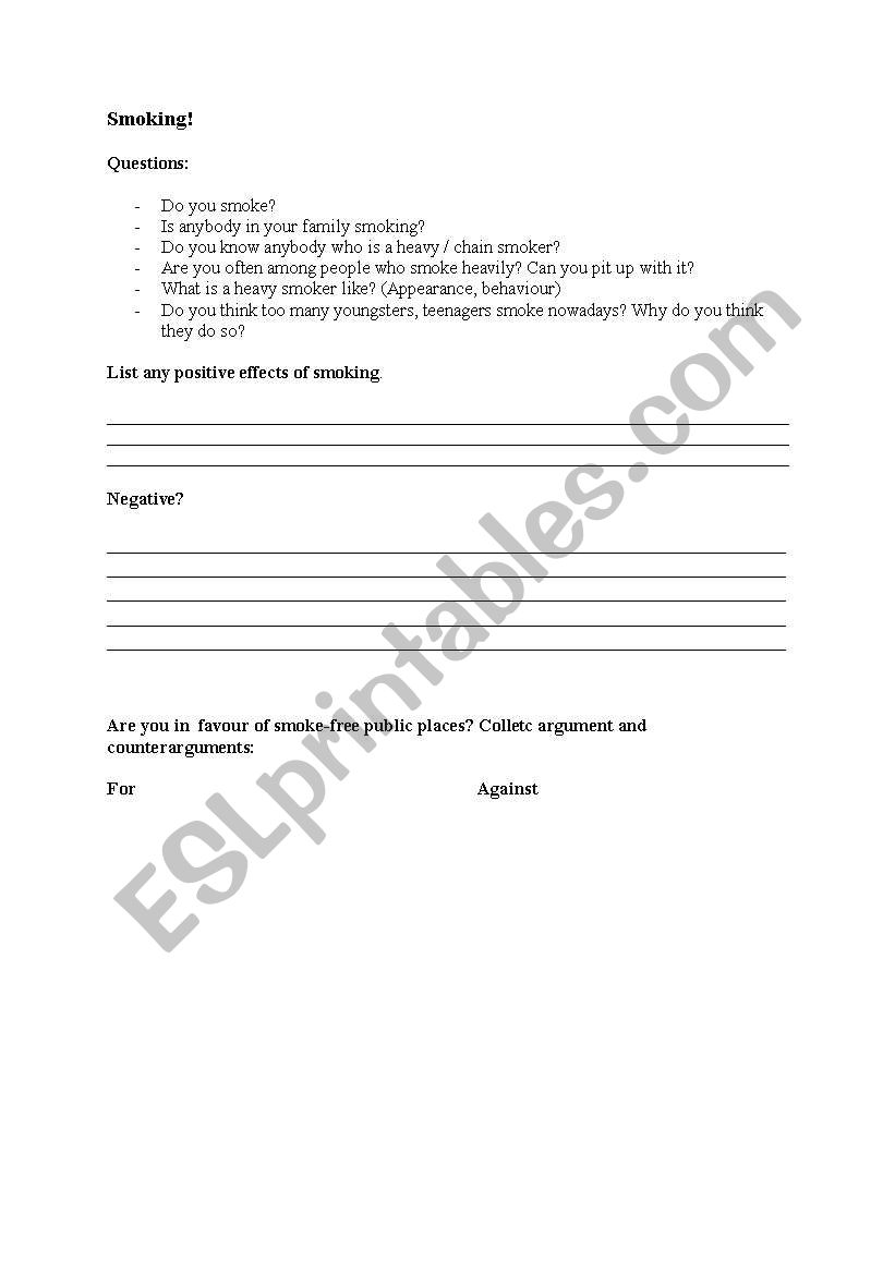 Smoking worksheet