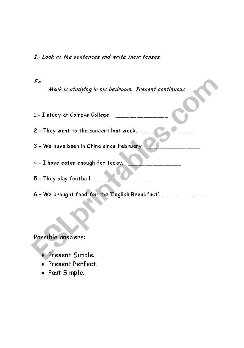 Short review of tenses worksheet