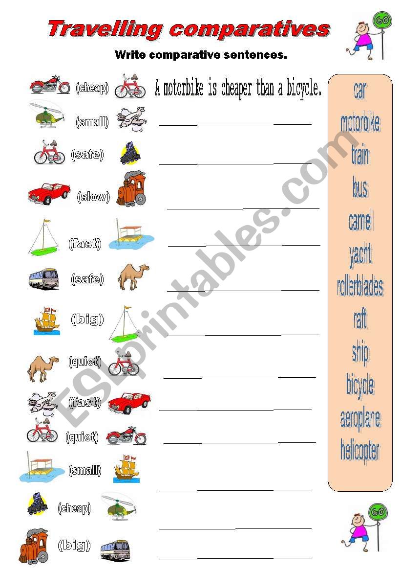 travelling comparatives worksheet