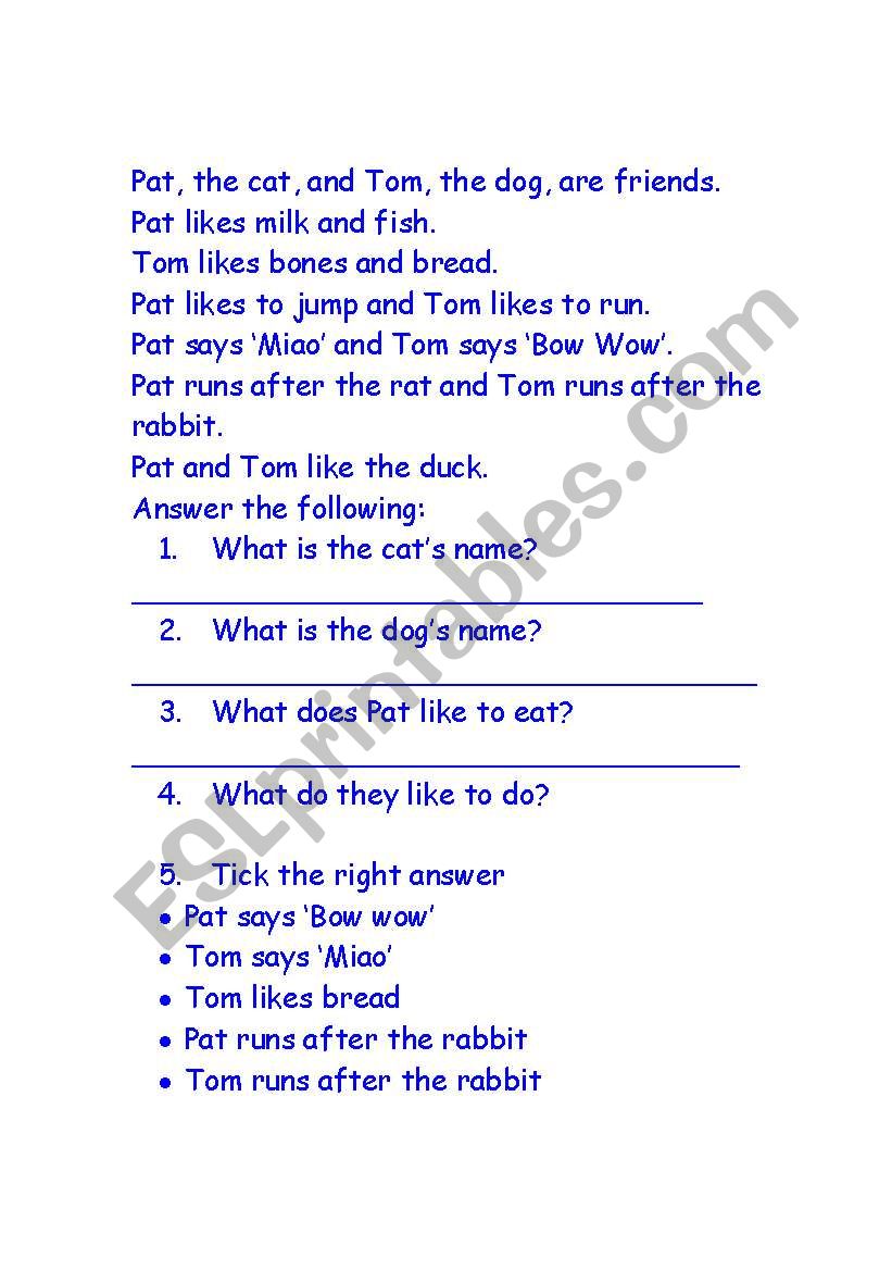 Pat and Tom worksheet