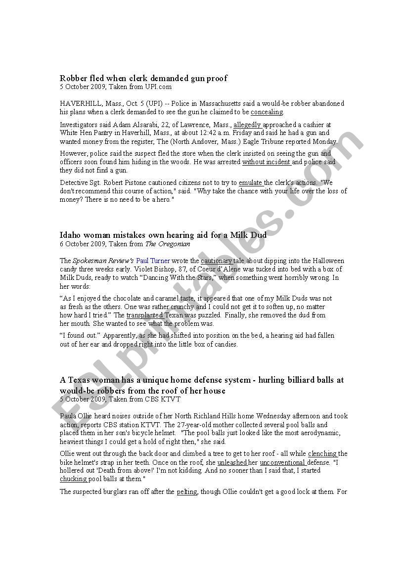 Current Affairs: Strange News Articles + Discussion & Vocabulary (3)