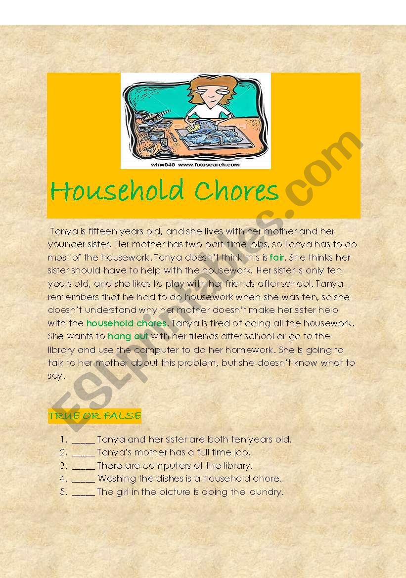 Household Chores worksheet