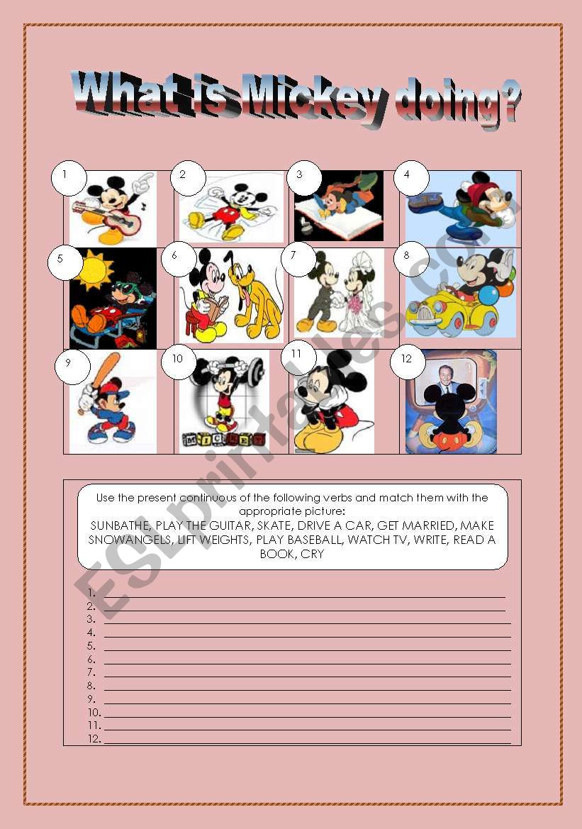 What is Mickey doing? worksheet