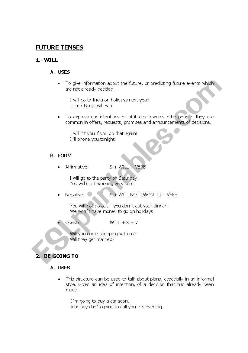 Future Tenses worksheet