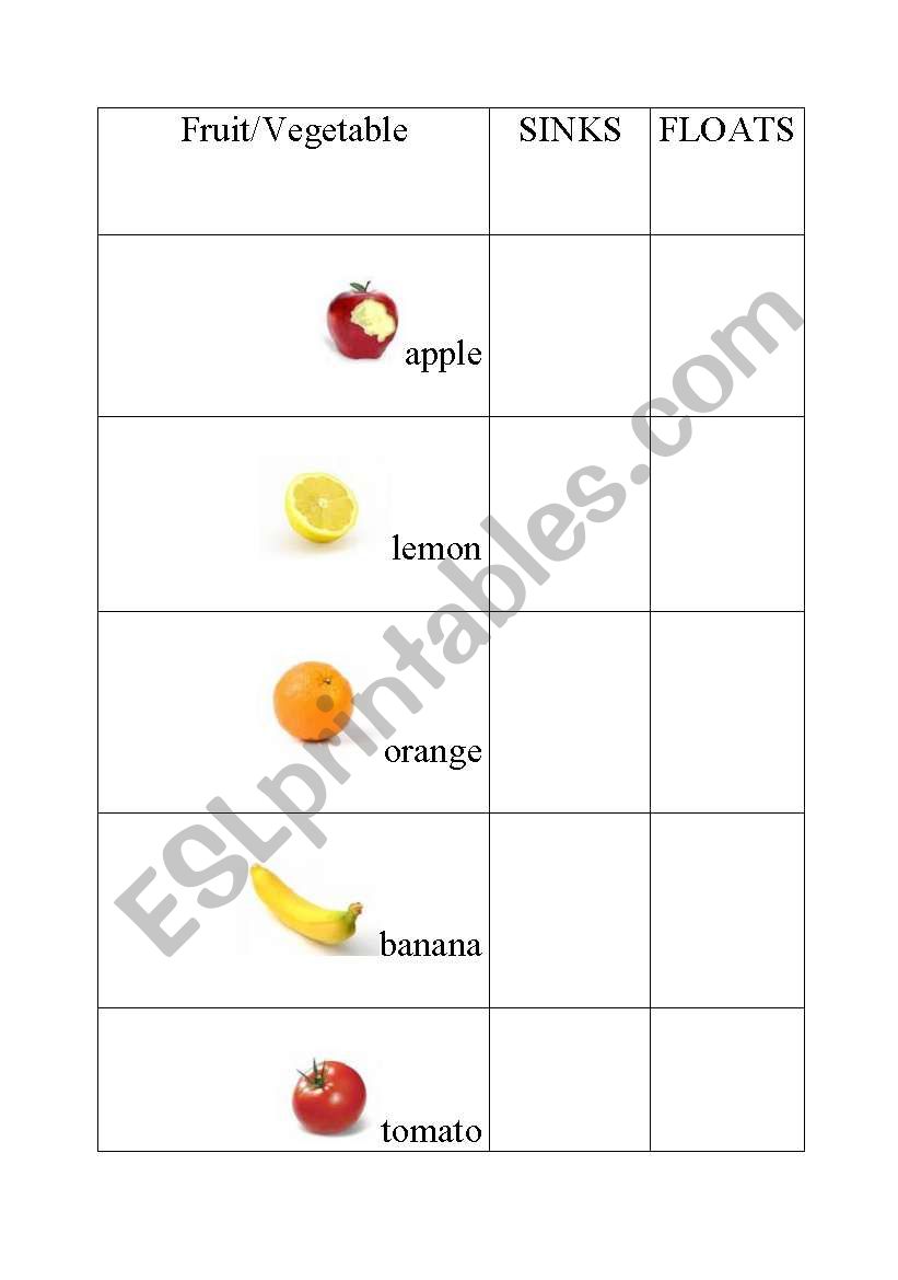 floats or sinks worksheet