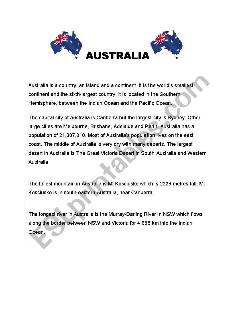 Australia worksheet