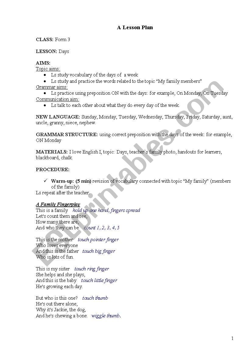 Lesson plan worksheet