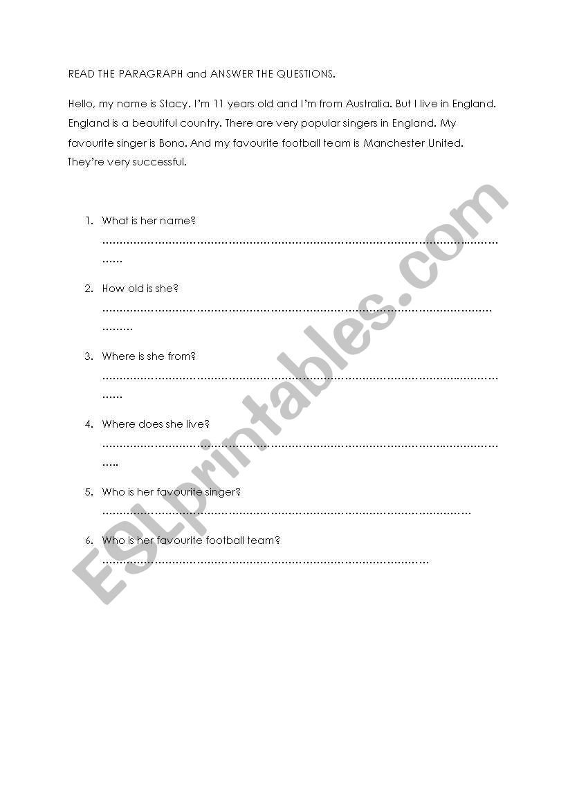 Reading Comprehension worksheet