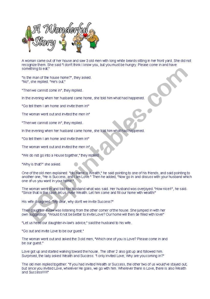 a  wonderful story worksheet