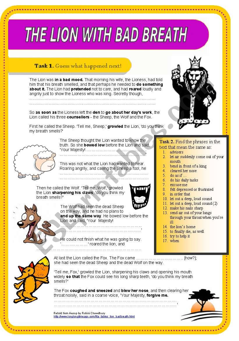 The Lion with Bad Breath worksheet