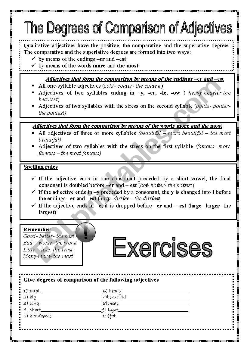 The Degrees Of Comparison Of Adjectives 3 Pages ESL Worksheet By Busja