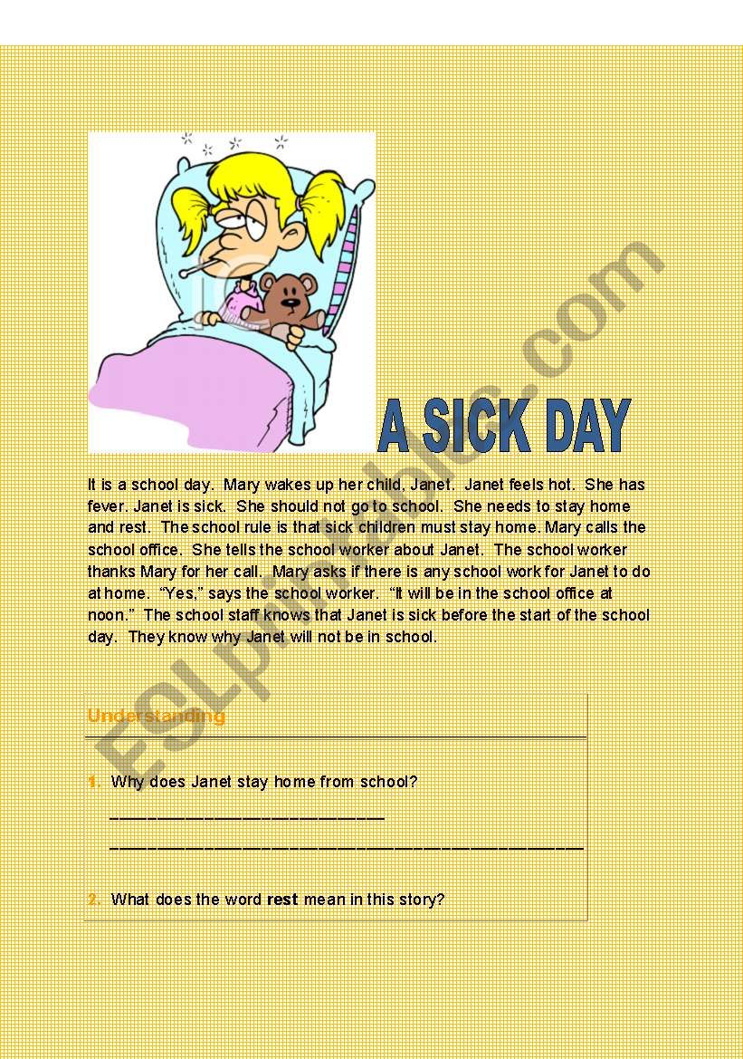 A Sick Day worksheet