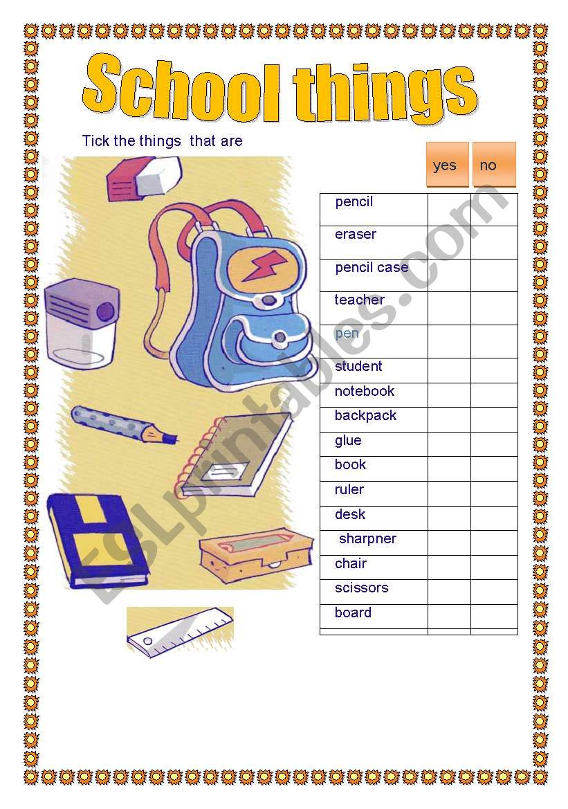 School objects  worksheet