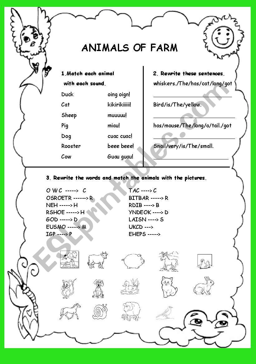 Animals of farm (activities) worksheet