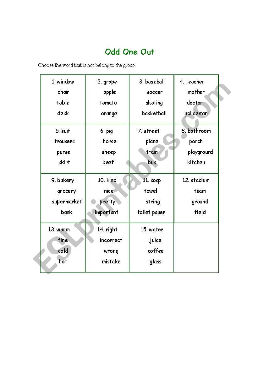 ODD ONE OUT worksheet