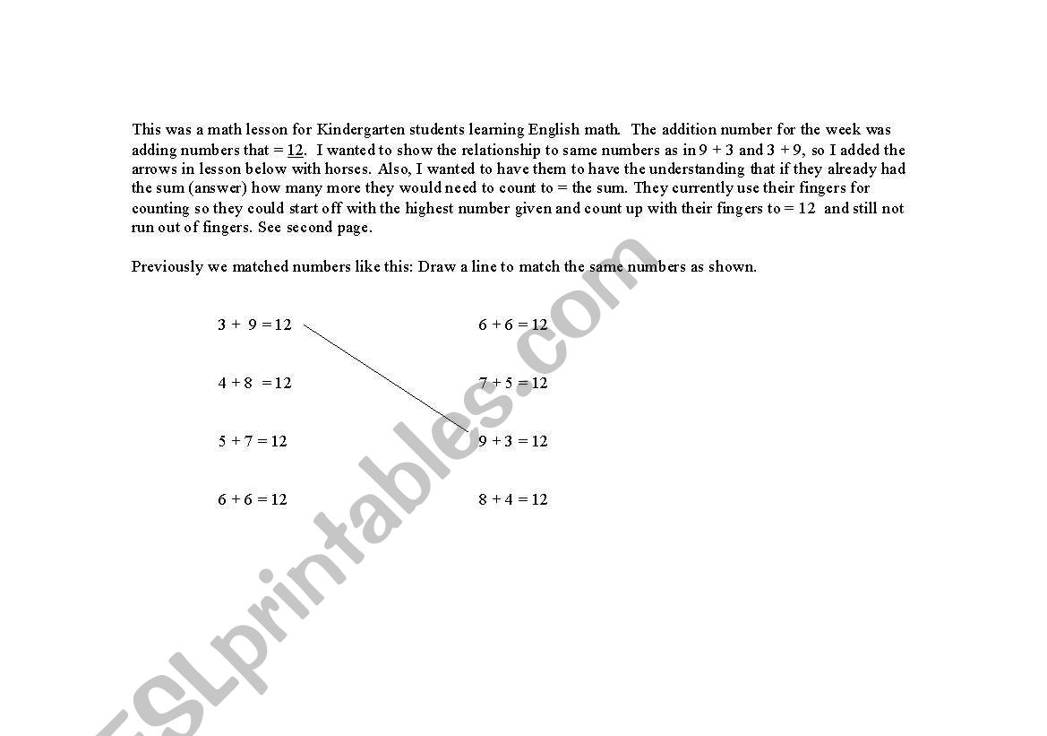 The sum of 12 worksheet