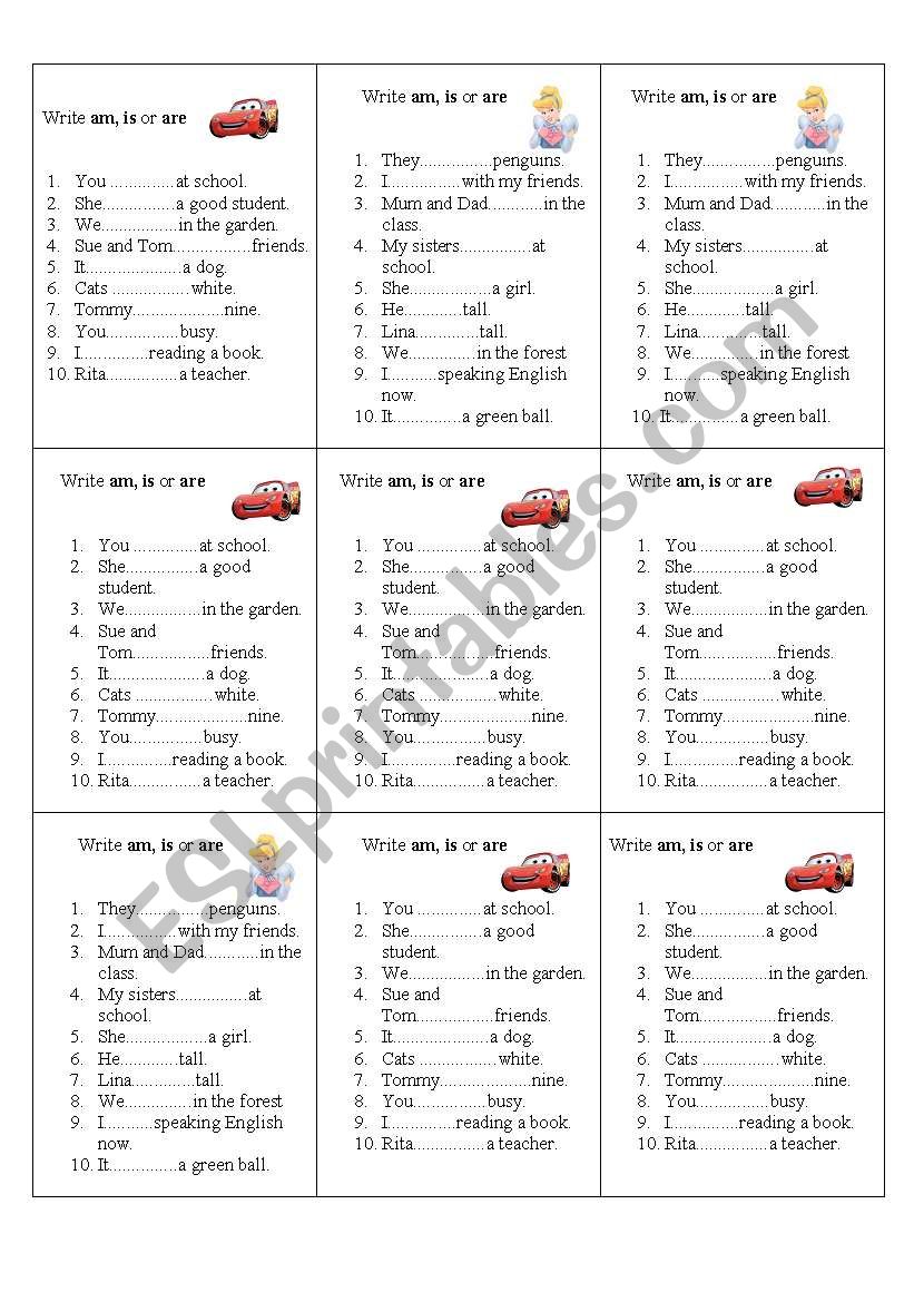 am-is -are worksheet