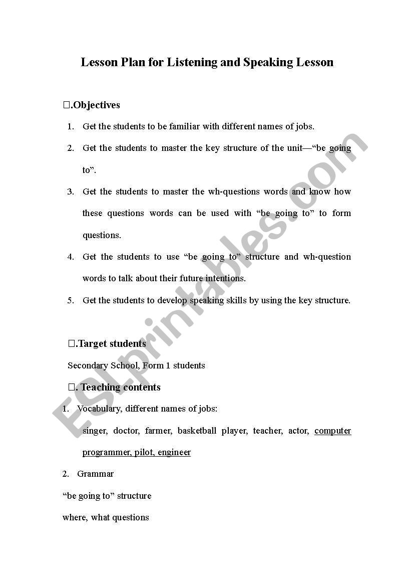 sample listening plan worksheet