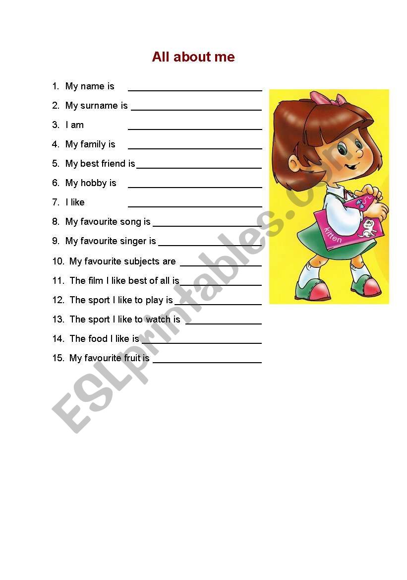 All about me  worksheet