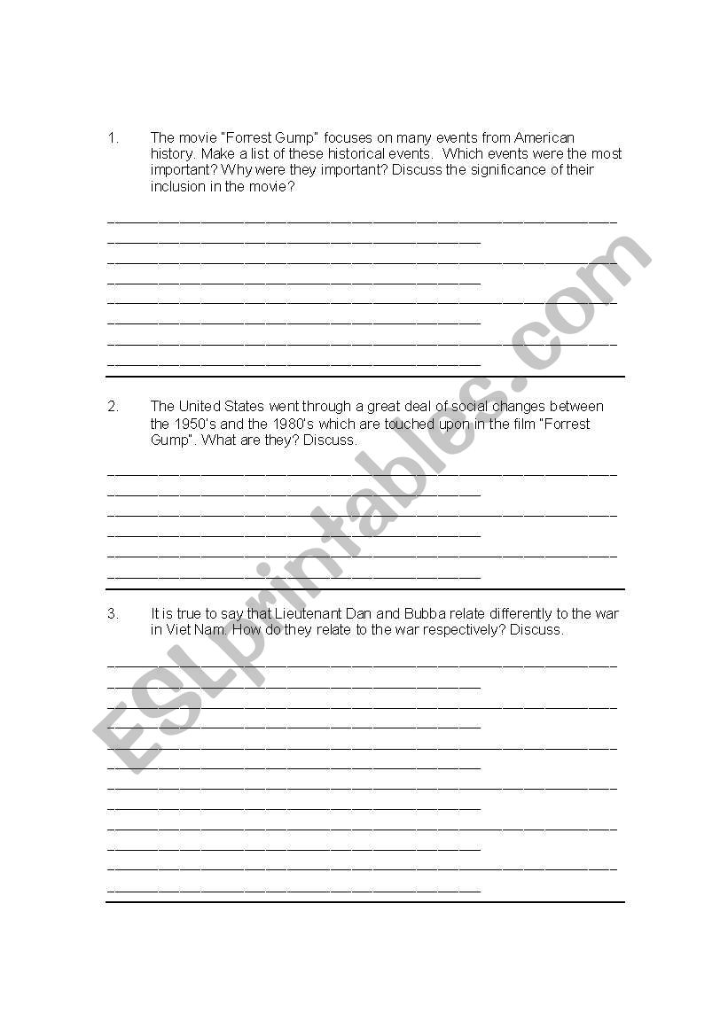 Forrest Gump worksheet