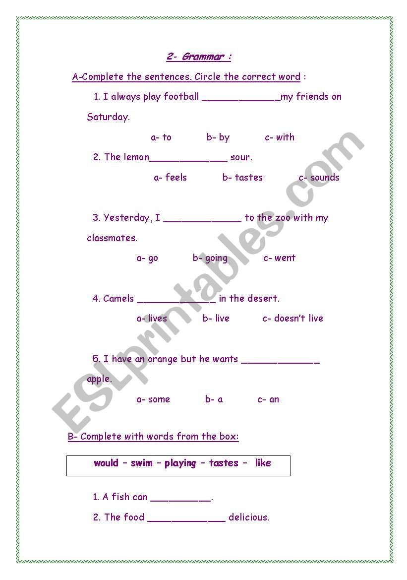 grammar worksheet