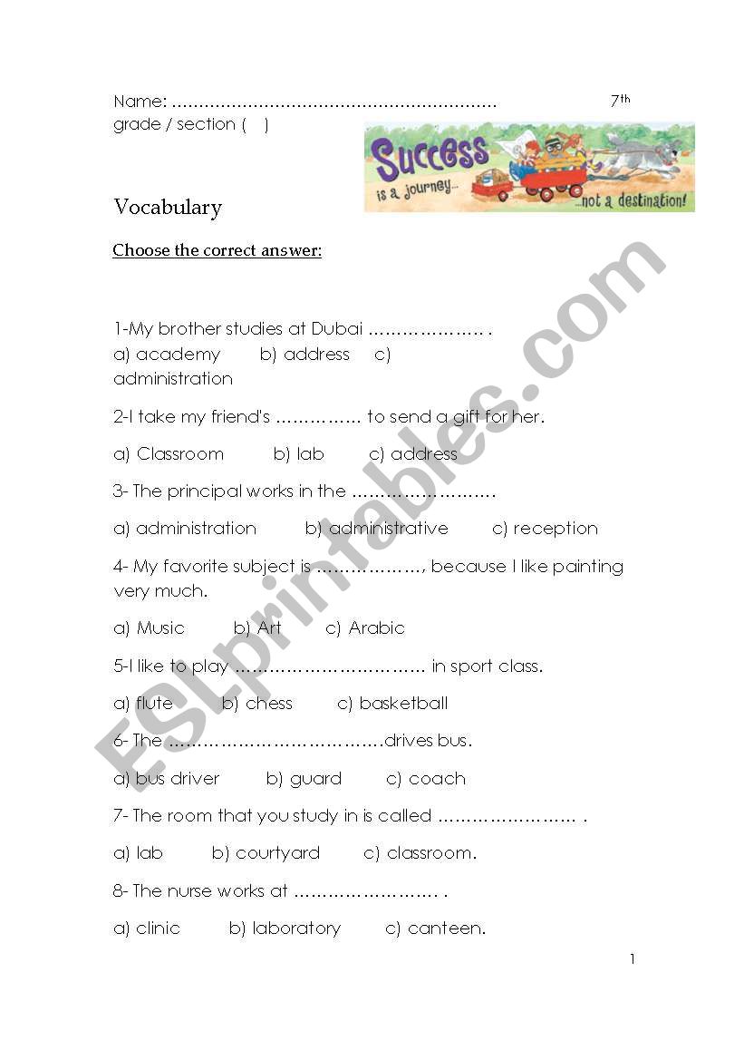 At school:people and places worksheet