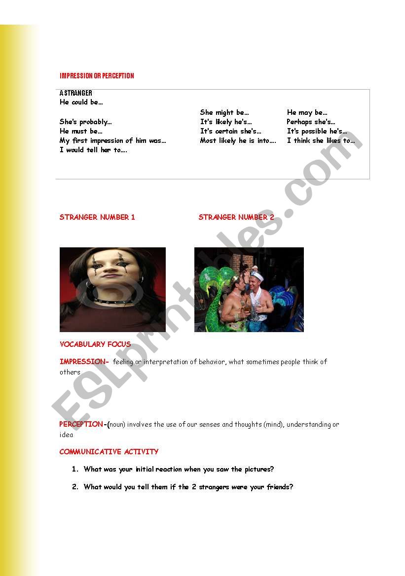 PERCEPTION OR IMPRESSION worksheet