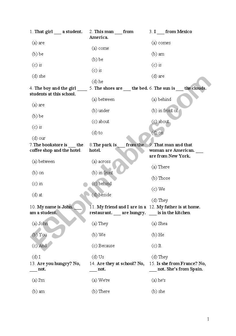 Placement test worksheet