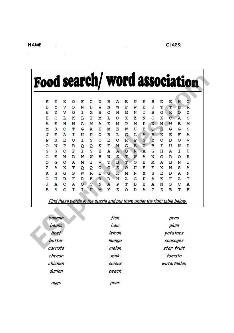 food search worksheet
