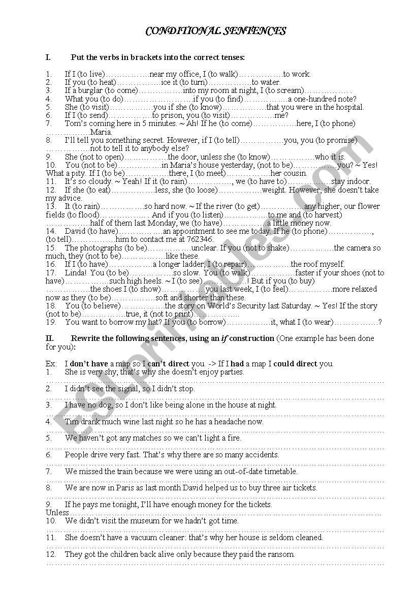 conditional sentence 1 worksheet