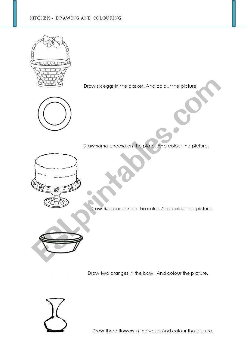 kitchen -drawing and colouring page 