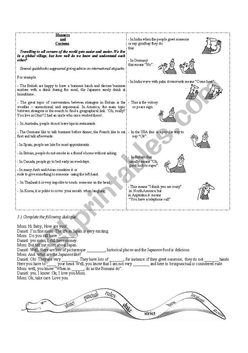 Manners and Customs worksheet