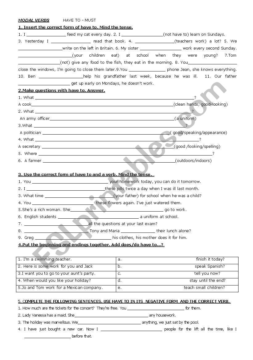 modals-must/have to worksheet