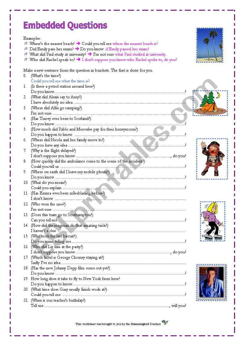 Embedded Questions Practice (with key) - For Adult Learners